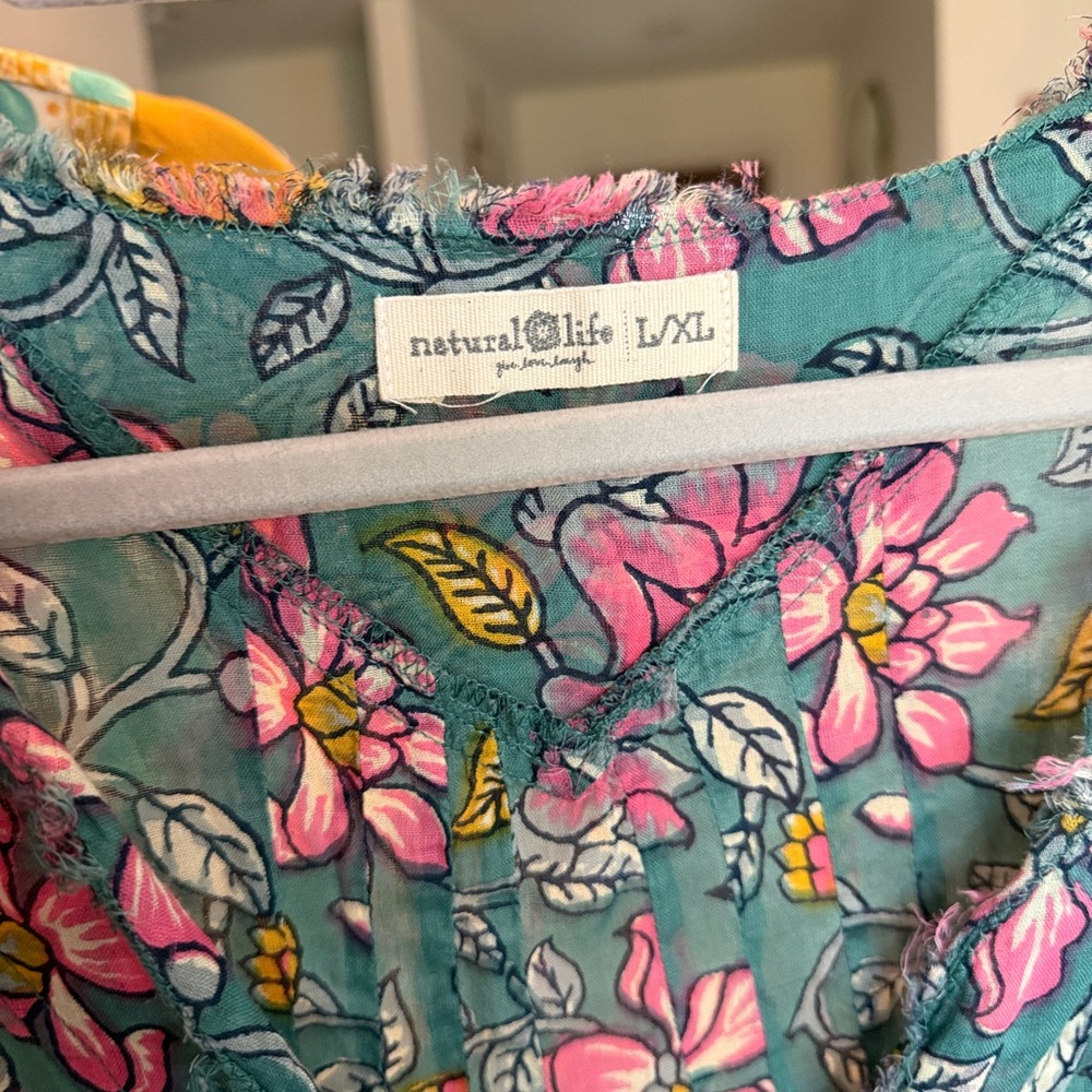 Natural Life Teal Colorful Floral Cotton Boho Summer Tunic Top - Picture 7 of 7